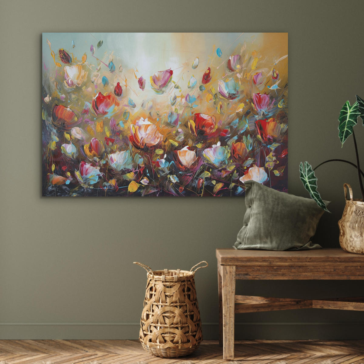 AKUSTIKBILD Blumen - Kunst - Natur - Ölgemälde Akustikpaneele 90x60 cm - Multicolor, Kunststoff (90/60/0.9cm) - MuchoWow