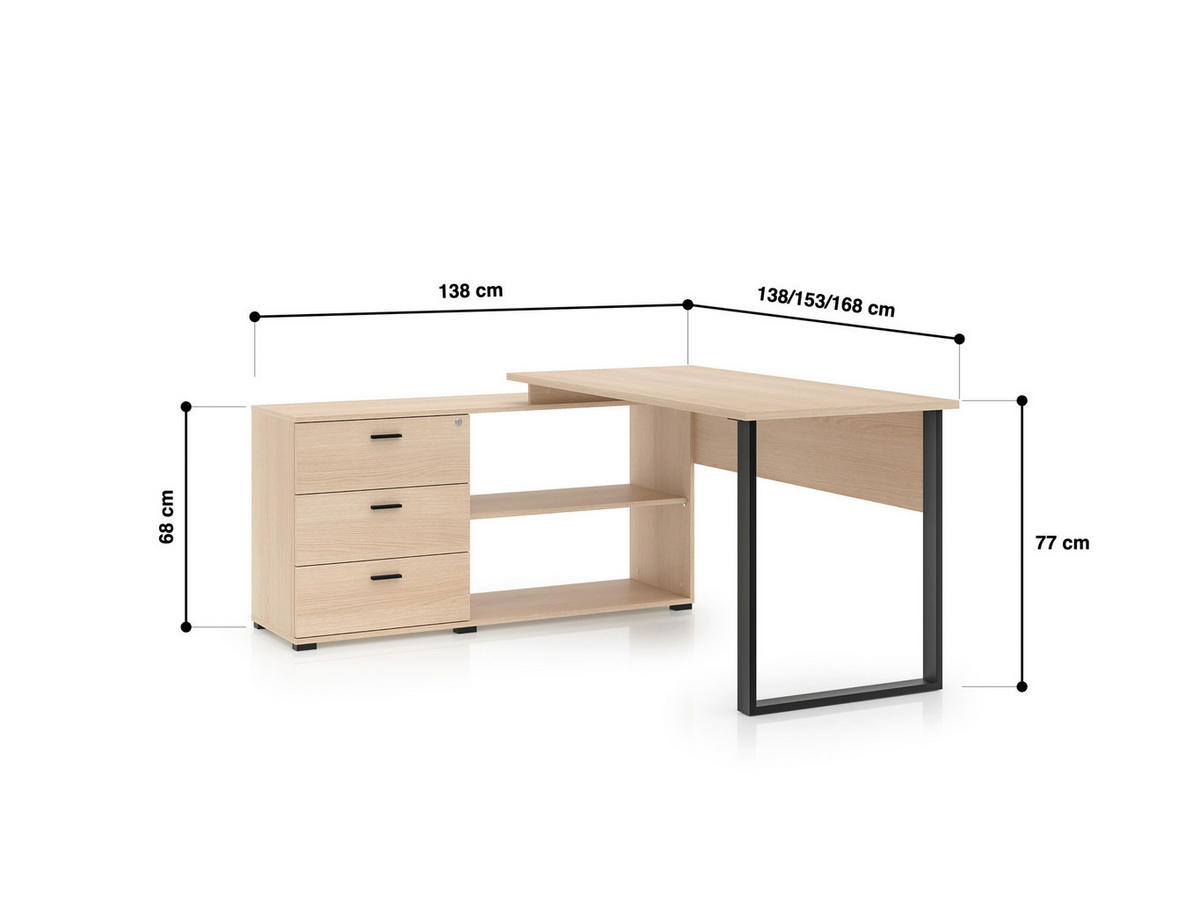 ECKSCHREIBTISCH – ODELIS 09 – Ergonomischer Arbeitstisch mit integriertem Stauraum - Schwarz, Holzwerkstoff (133/168/77cm) - hi-markt
