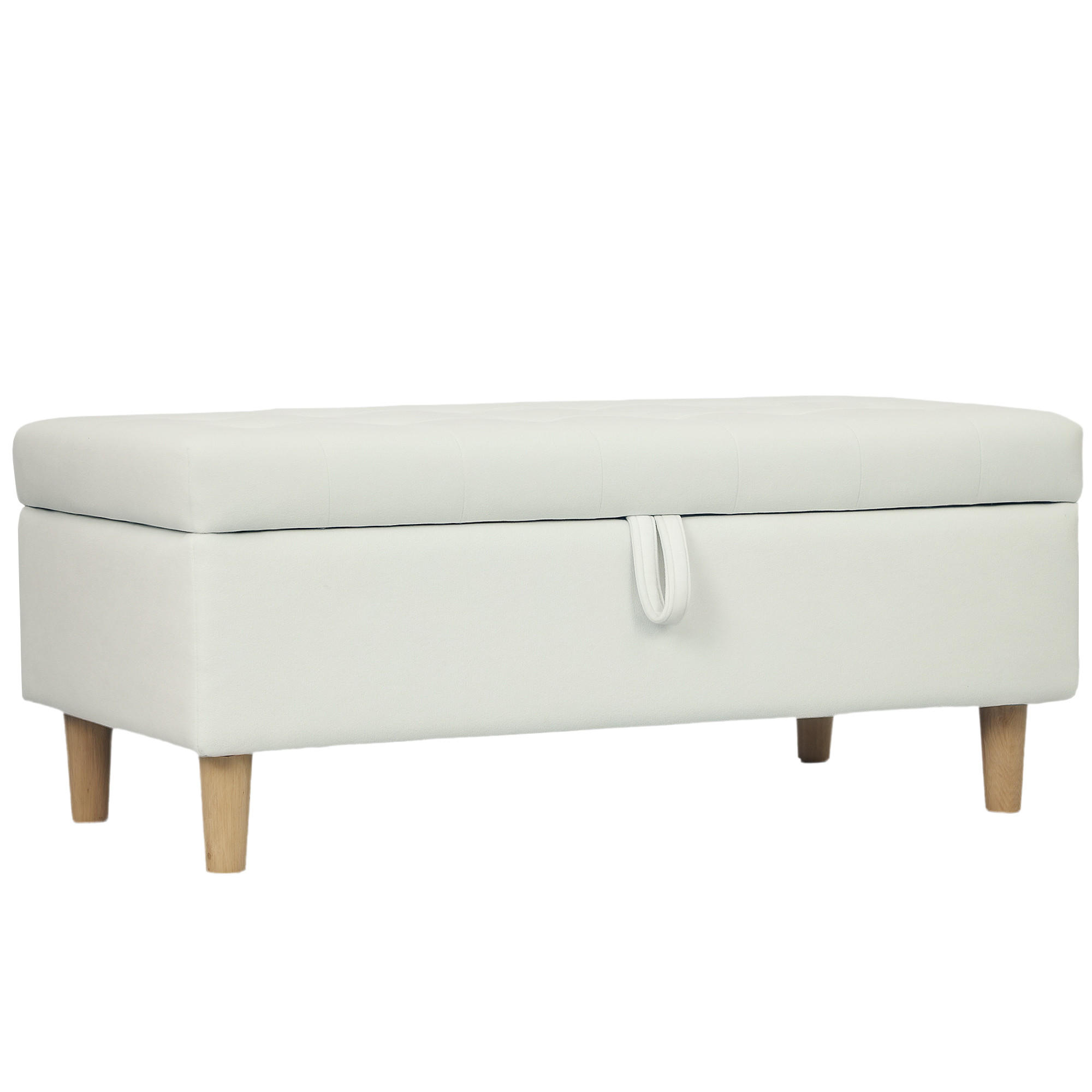 SITZBANK mit Stauraum Sitztruhe mit Samtoptik, Bettbank mit Holzbeine Creme - Creme/Naturfarben, Holz/Textil (50/43/115cm) - HOMCOM