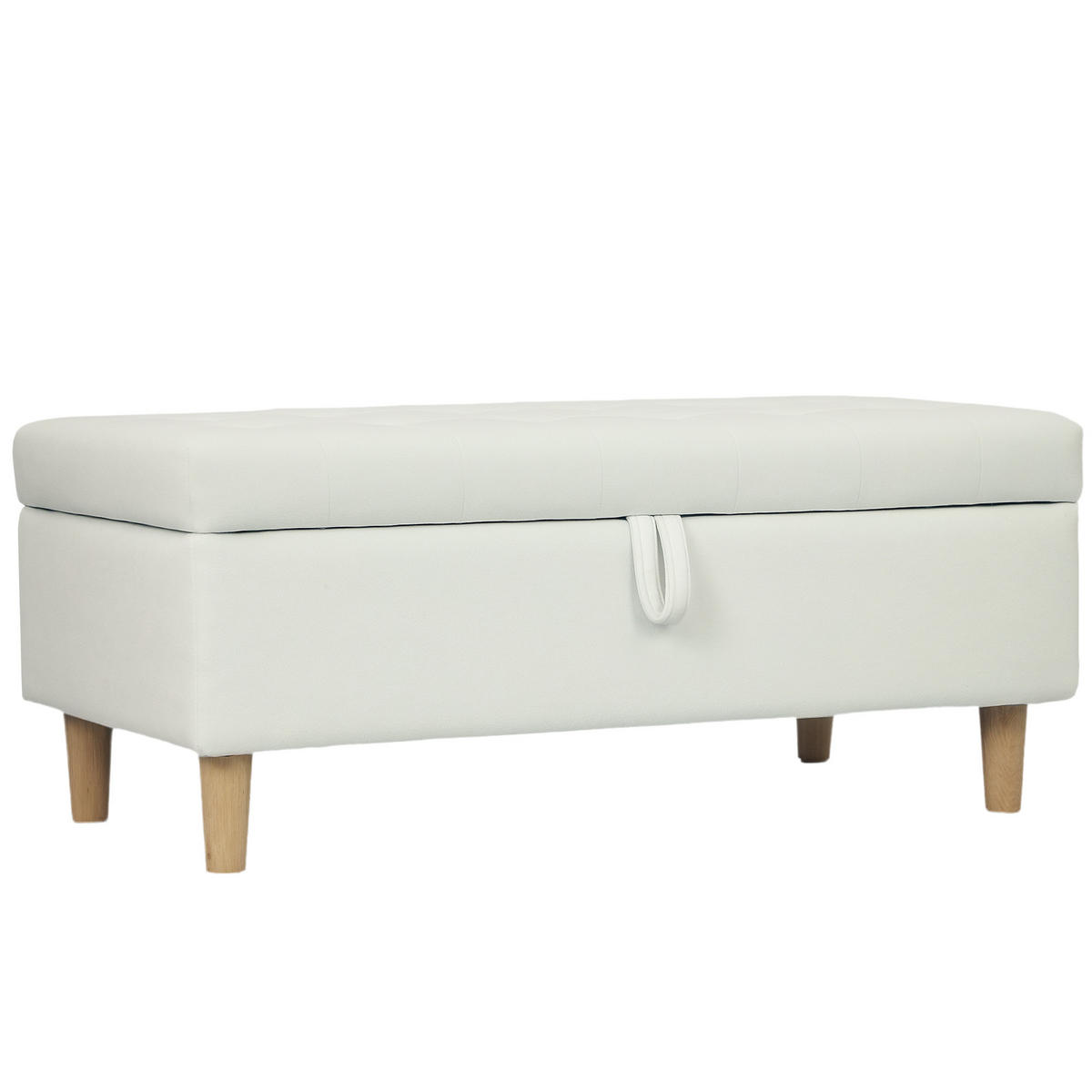SITZBANK mit Stauraum Sitztruhe mit Samtoptik, Bettbank mit Holzbeine Creme - Creme/Naturfarben, Holz/Textil (50/43/115cm) - HOMCOM