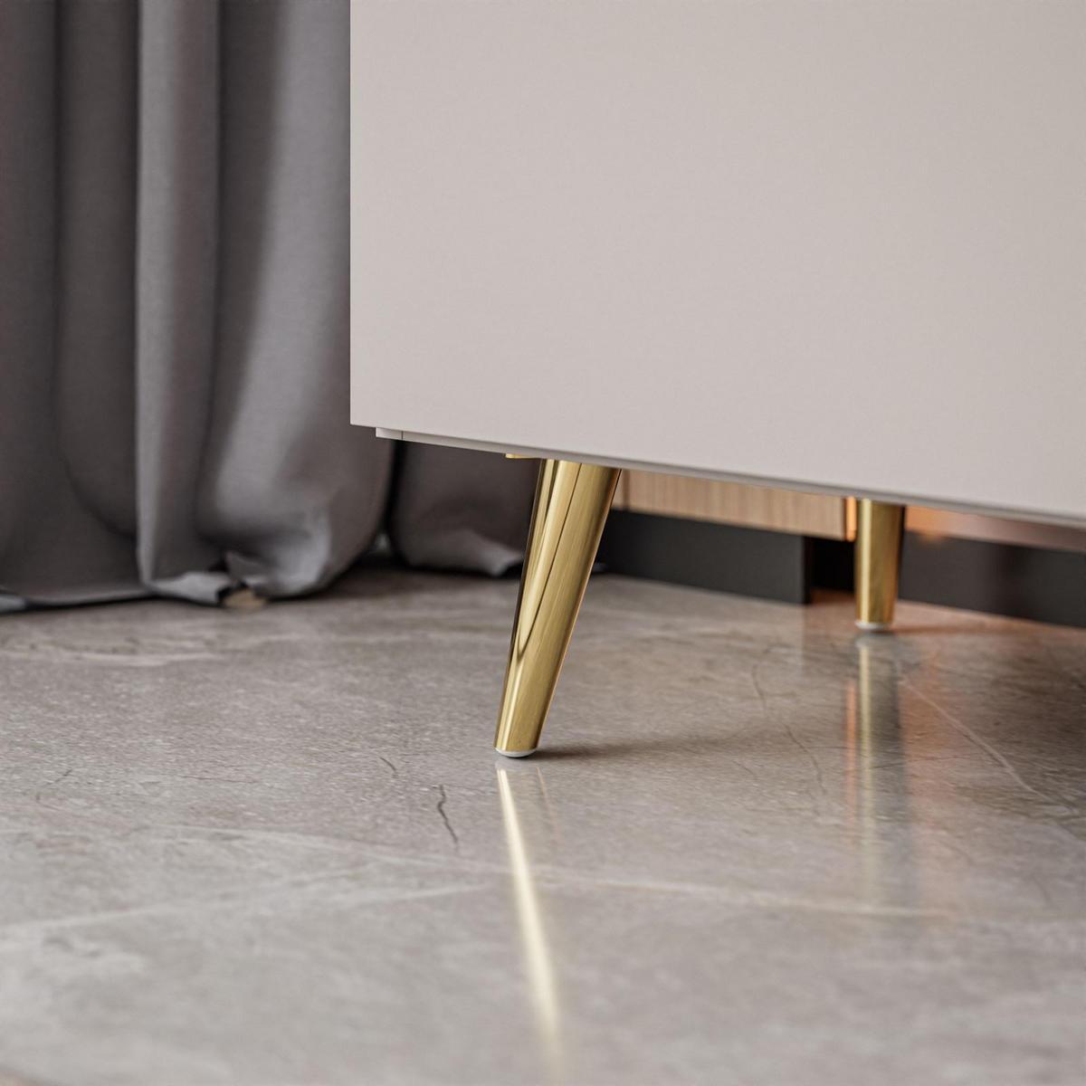 KOMMODE AURORA 4S1D Kaschmir mit schräge Goldchrom Fuße - Kaschmir/Goldfarben, Holzwerkstoff/Metall (140/90/40cm) - Lookway