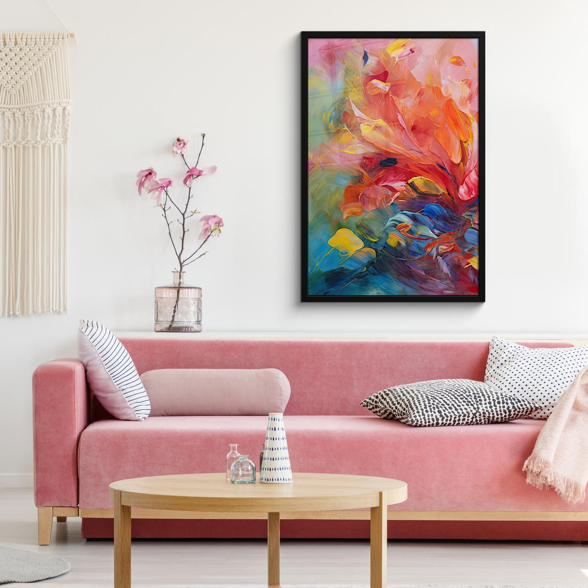 POSTER MIT RAHMEN Ölgemälde - Kunst - Abstrakt - Farbenfroh 60x90 cm - Altrosa, Papier (60/90cm) - MuchoWow