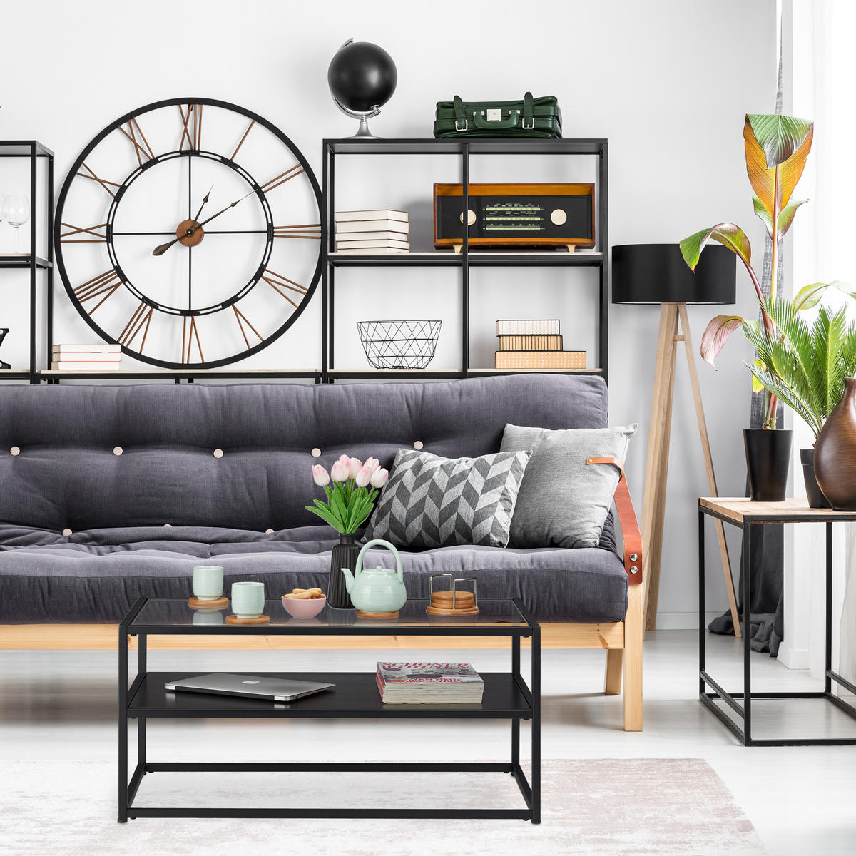 COUCHTISCH - Schwarz, Glas/Holzwerkstoff (50/90/42cm) - Relaxdays
