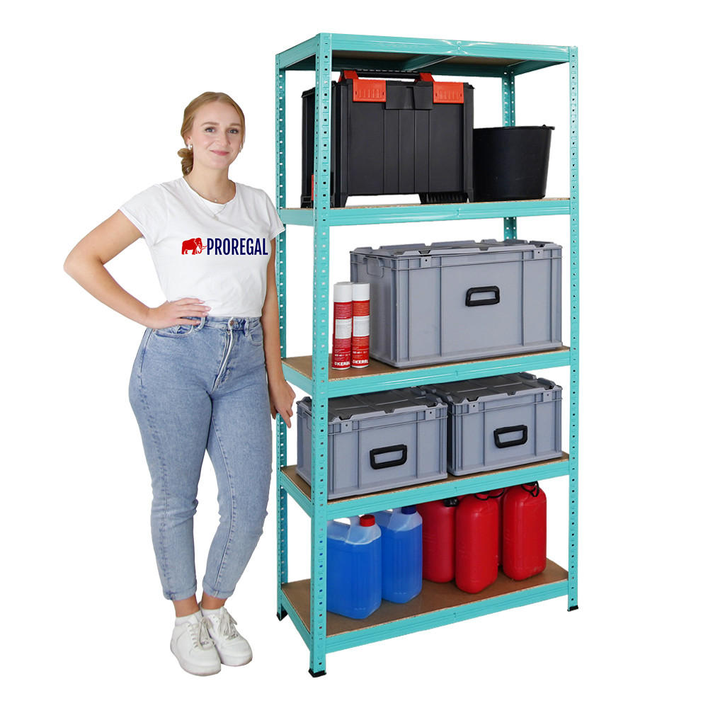 SCHWERLASTREGAL GREEN HULK, HxBxT 180x90x40cm, Fachlast 175kg, 5 Ebenen, Grün - Grün, Metall (90/180/40cm) - PROREGAL