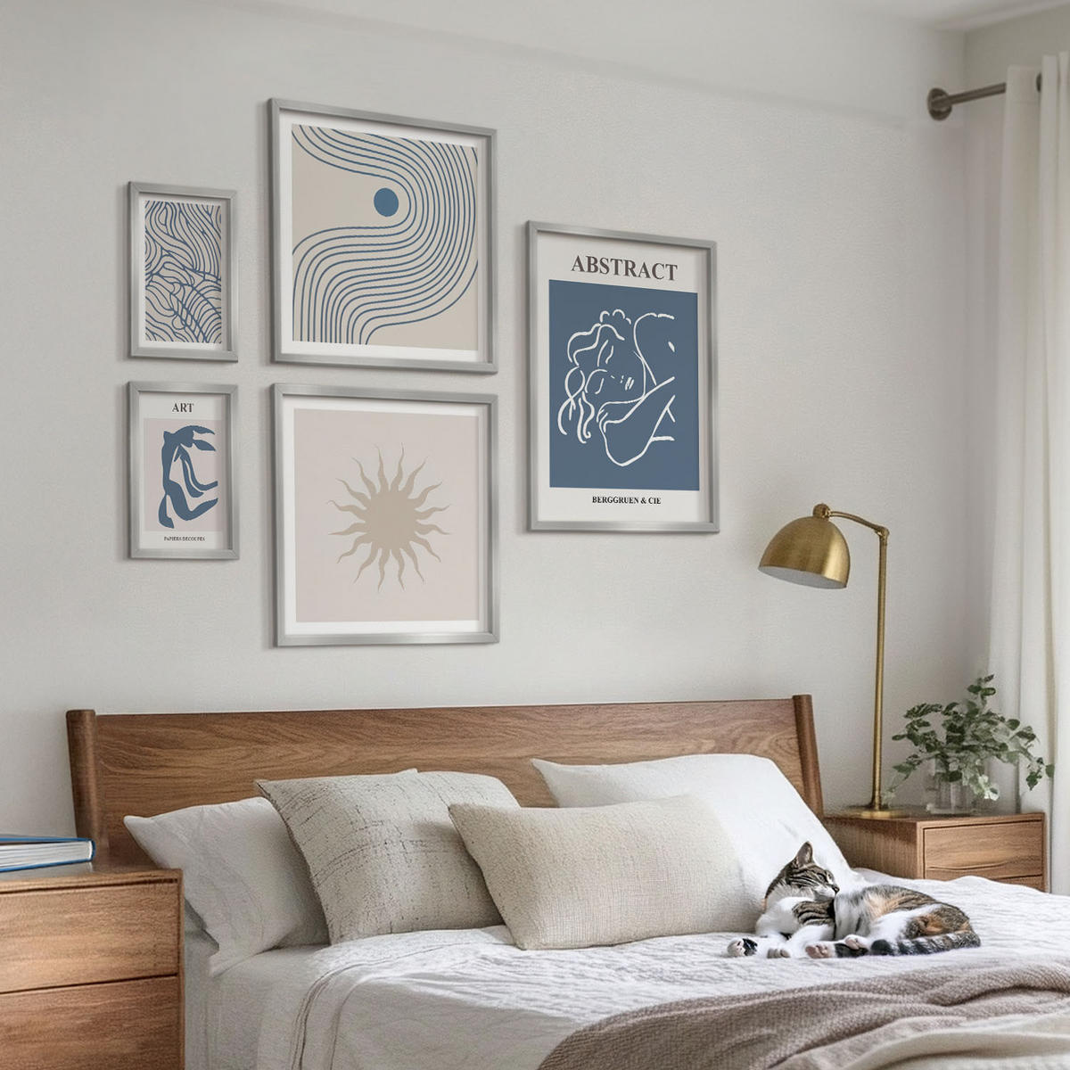 WANDBILDER 5er Set - 50x50 cm & 20x30 cm & 40x60 cm Silberner Rahmen - Matisses stilvolle abstrakte Muster - Silberfarben, Kunststoff (40/60cm) - ArtPrintCave
