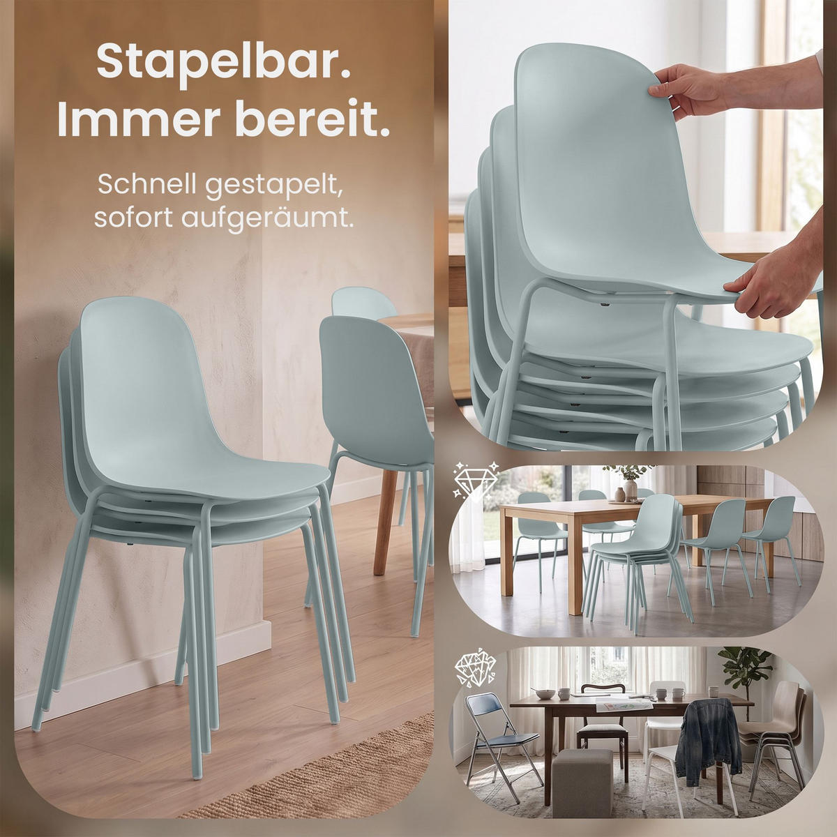 STAPELSTUHL 2 Kunststoff Türkis - Türkis, Kunststoff/Metall (51/85/55cm) - CLP