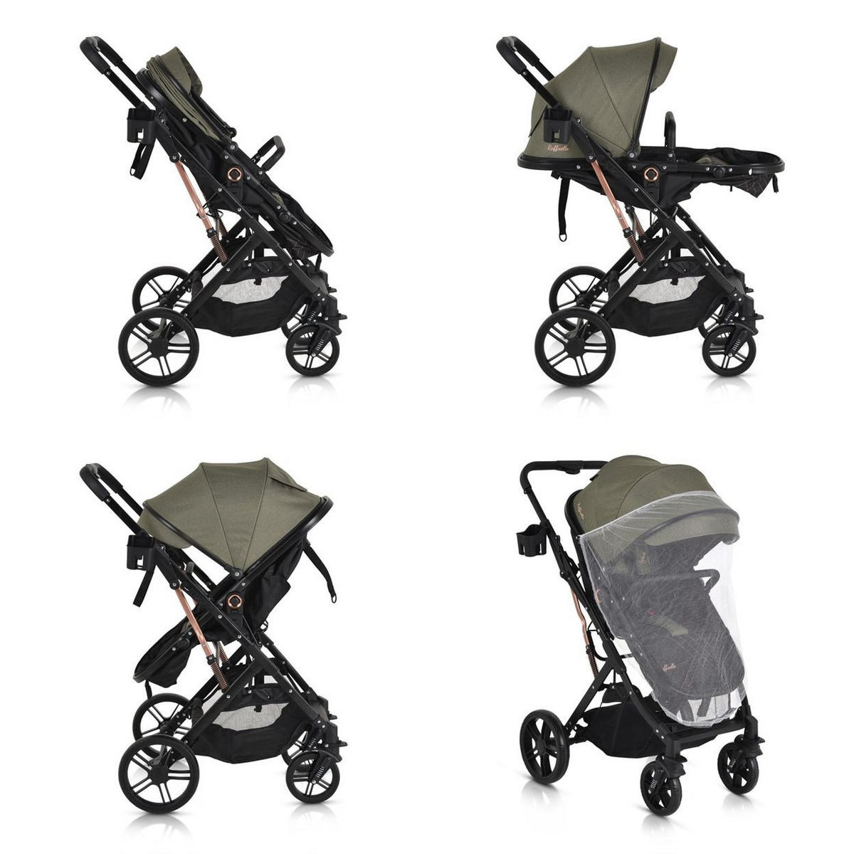KINDERWAGEN Rafaello 2 in 1 grün mbaubar, Sportsitz, Fußabdeckung, Tasche - Grün, Metall (96/59/109cm) - Moni