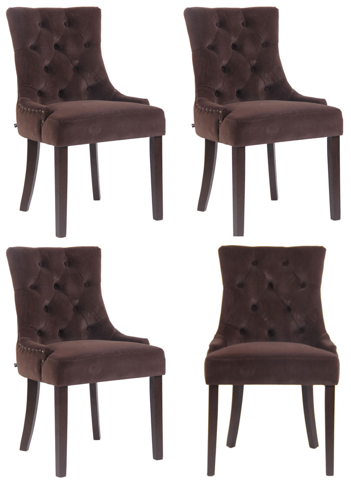 WOHNZIMMERSTUHL 4er Set Samt braun - Braun, Holz/Textil (55/92/58cm) - CLP