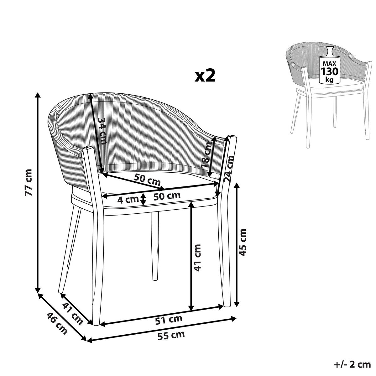 GARTENSTUHL 2er-Set Aluminium dunkelgrau Mileto - Dunkelgrau, Metall (55/77/46cm) - Beliani