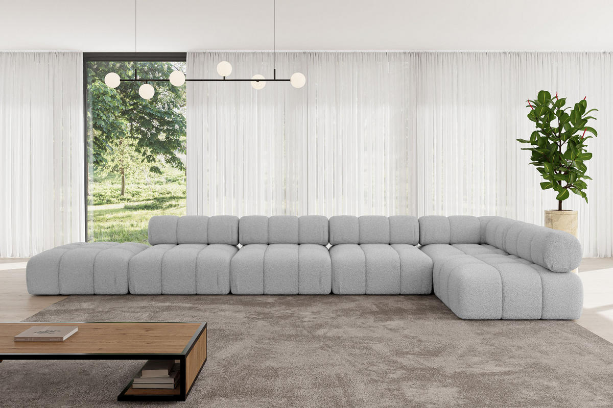 ECKSOFA modulares Sofa Favio-L3 - 475x190x70 cm Hellgrau Bouclé - Hellgrau, Holzwerkstoff/Textil (475/190cm) - ALTDECOR