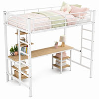 HOCHBETT 90/200 mit Tisch, Regalen und Seitenleiter in Weiß - Weiß, Metall (90/200cm) - EVRYAE