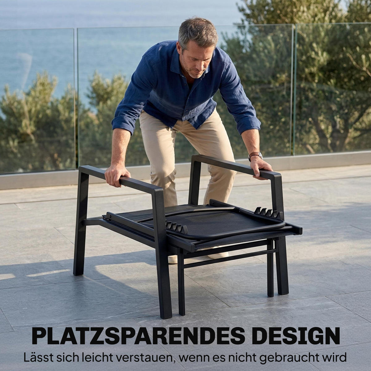 SONNENLIEGE Galvanisierter-Stahl Schwarz - Schwarz, Textil/Metall (63/55/185cm) - Outsunny