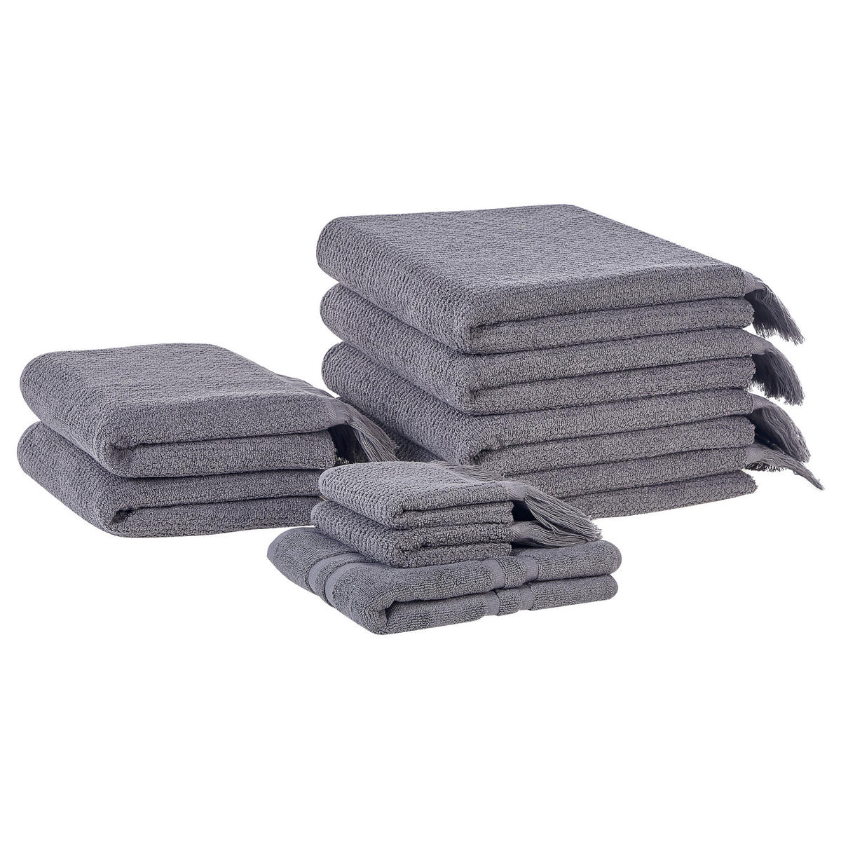 BADEHANDTUCH 9-teilig Grau Atiu - Grau, Textil (70/140cm) - Beliani