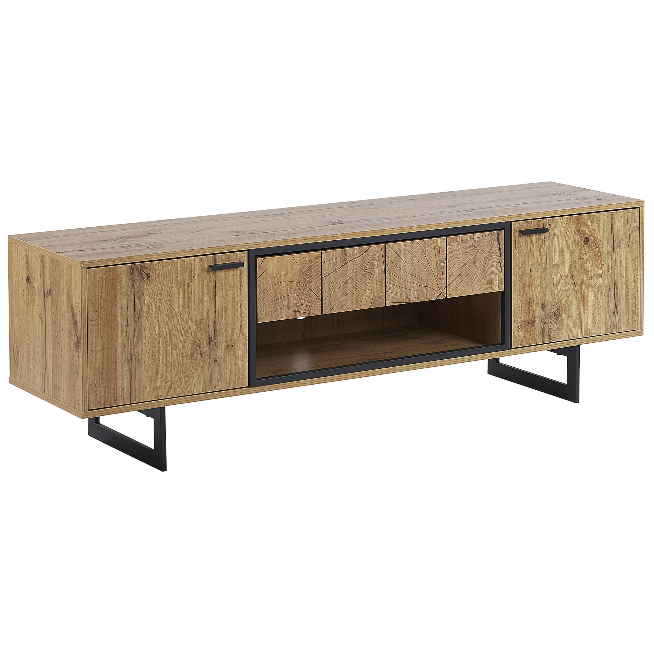 TV-MÖBEL Hellbraun, Schwarz BOISO 40/160/50 cm - Hellbraun, Holzwerkstoff (160/50/40cm) - Beliani