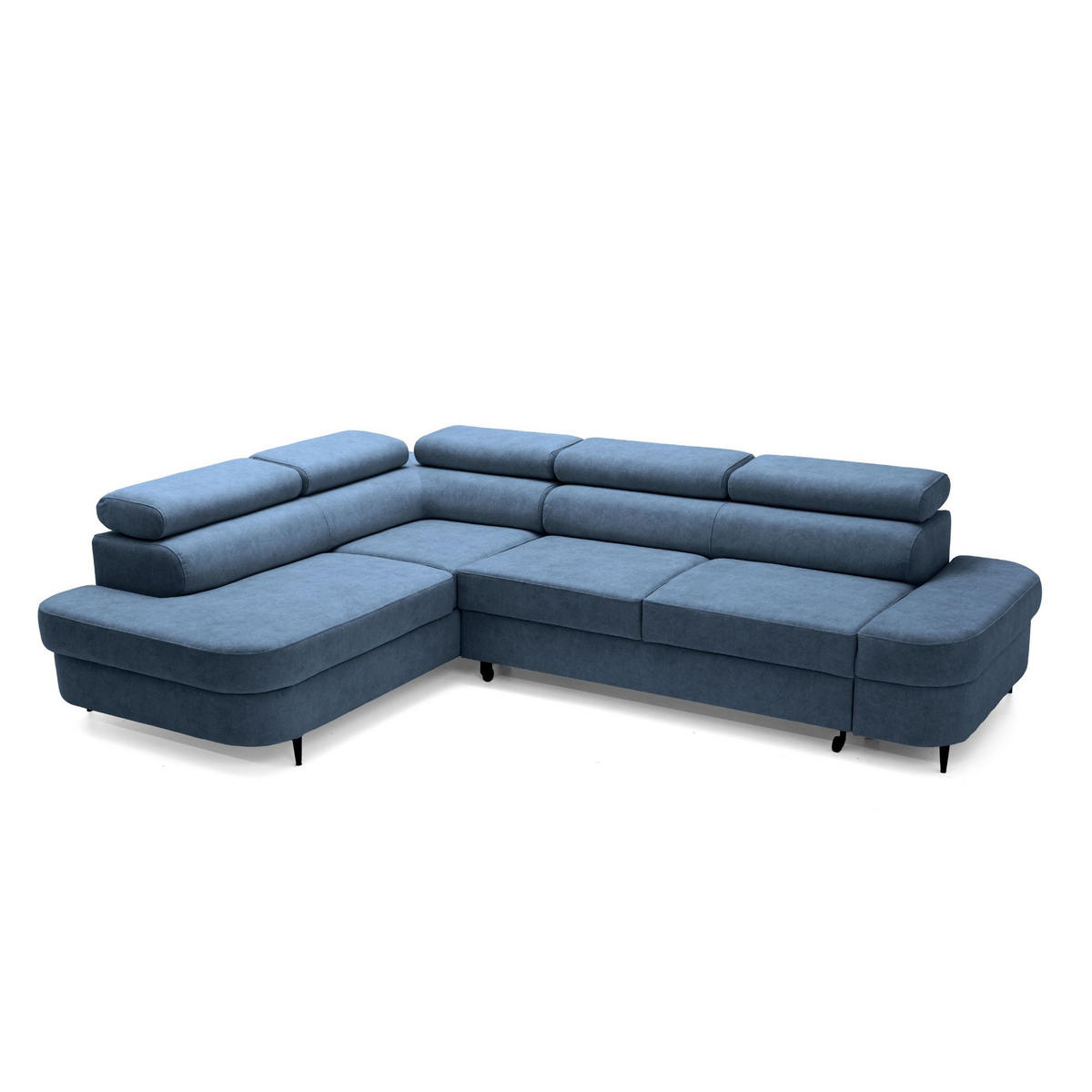 ECKSOFA PRIAM L Links mit Schlaffunktion 125x195 Velours Blau - Blau/Schwarz, Holz/Textil (203/275cm) - Muffo