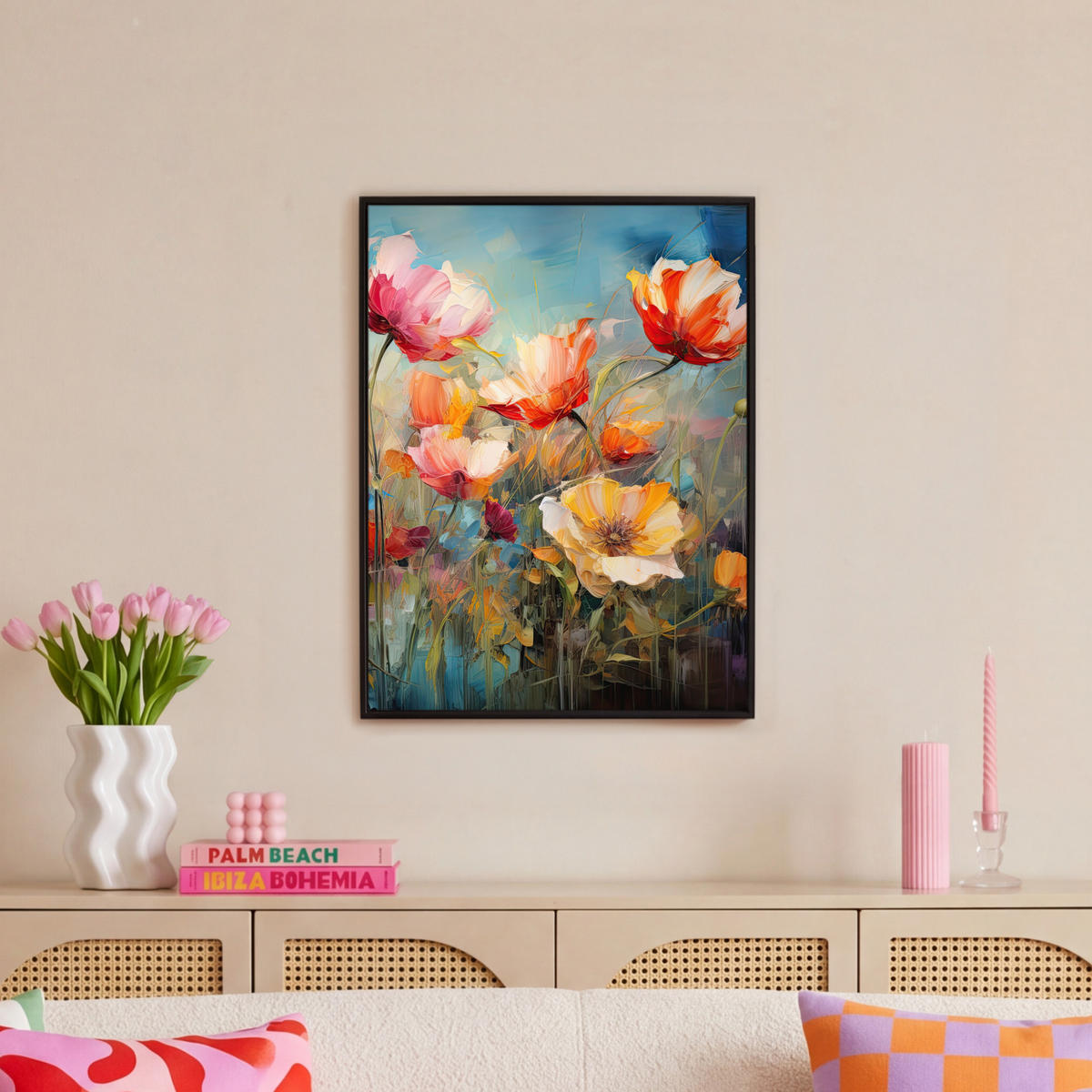 LEINWAND Bilder mit Rahmen - Blumen - Aquarell - Kunst - Botanisch - Natur - 50x70 - Orange, Textil (50/70cm) - MuchoWow