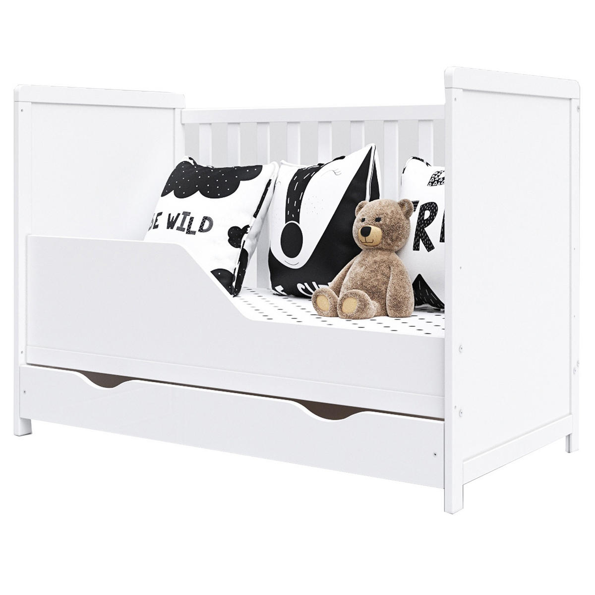 BABYBETT Olivia, Mitwachsendes, mit Schublade Weiß - Weiß, Holz (60/120cm) - Premiers Moments