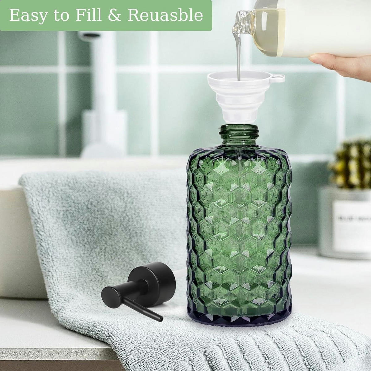 SEIFENSPENDER Glas Grün Wabendesign 500 ml - Grün, Glas (7.7/19/7.7cm)