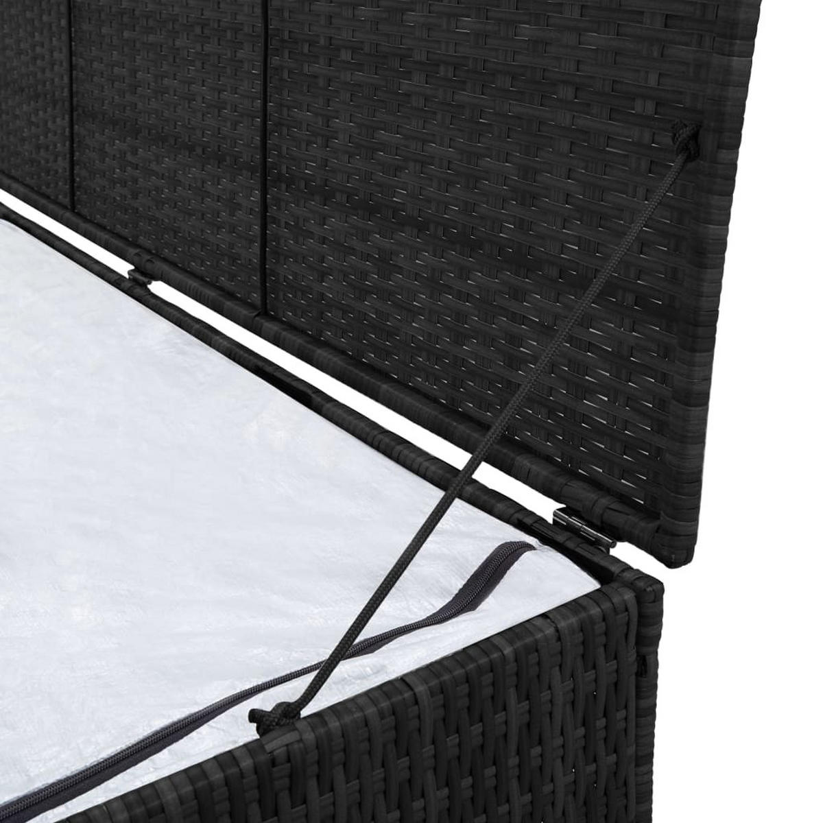 GARDEN-AUFLAGENBOX Schwarz 150x50x60 cm Poly Rattan - Schwarz, Holz (150/60/50cm) - furnicato