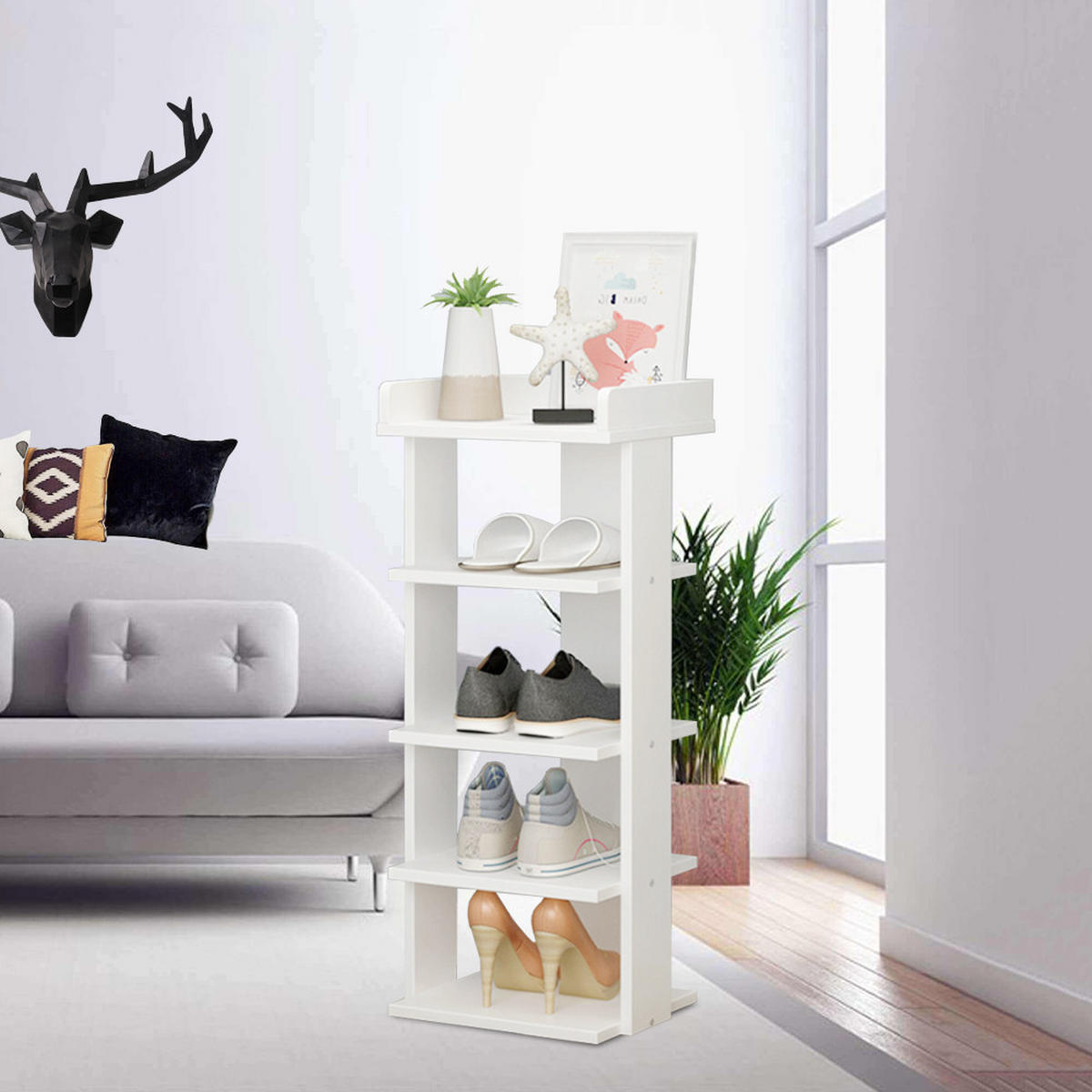 SCHUHREGAL 5-stöckig mehrschichtig einfach modern wirtschaftlich warmweiß 25x27x75cm - Weiß, Kunststoff (27/75/25cm) - Livingandhome