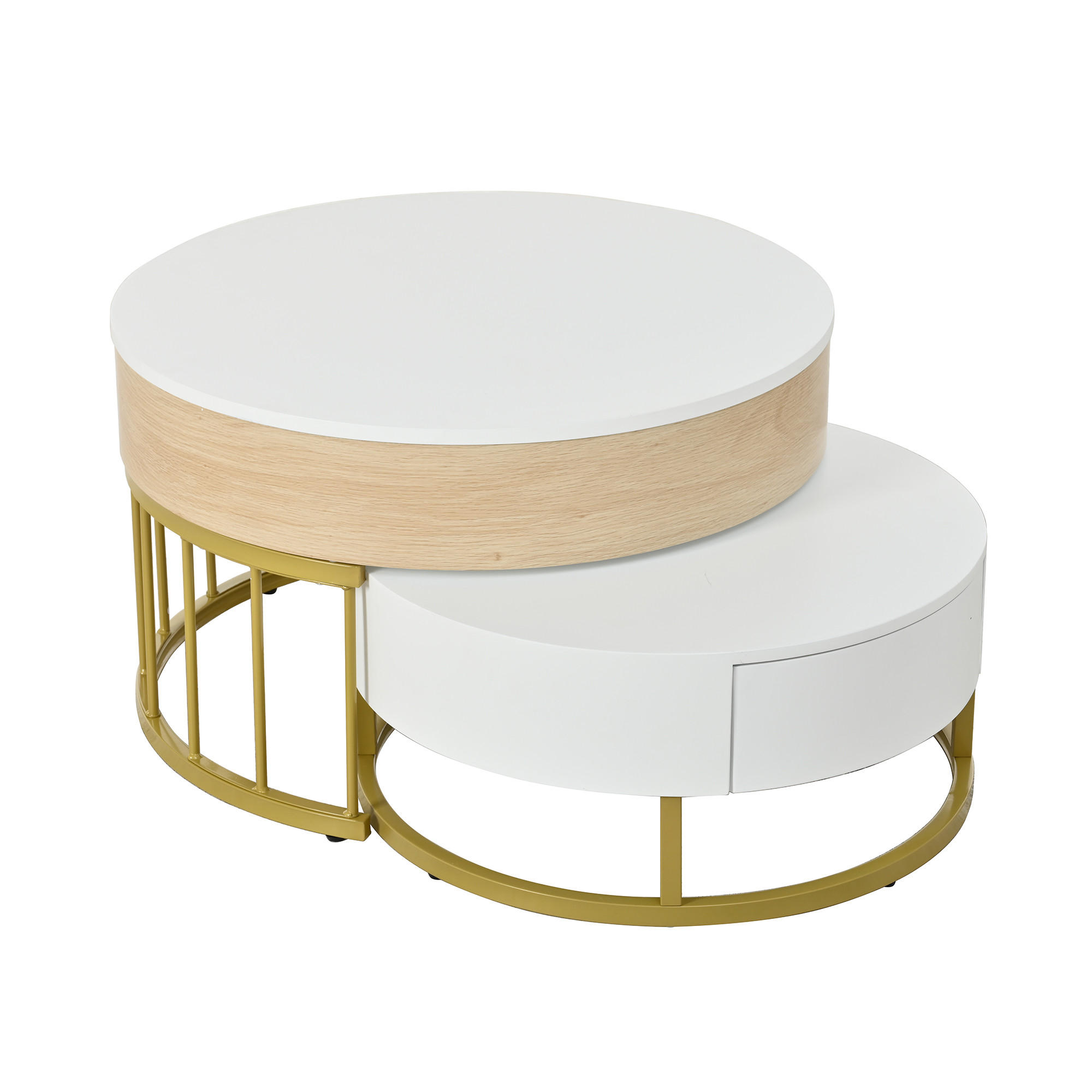 COUCHTISCH Set 2-tlg Gold Hochklappbar 2 Schubladen Satztisch Kombination - Weiß, Holz (78.5/78/22cm) - FLIEKS