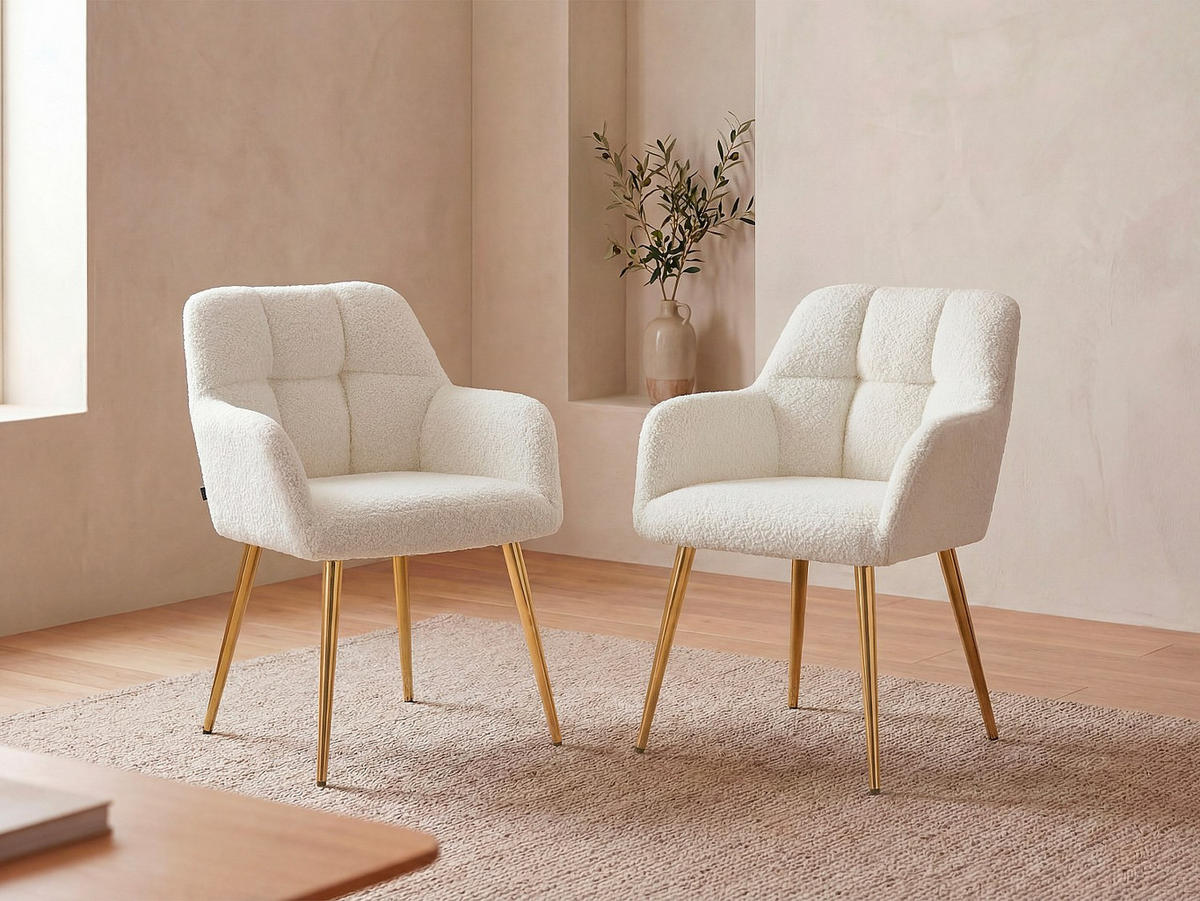 STUHL - 58.5 cm x 62 cm - stoff - weiß Pega - Goldfarben/Weiß, Textil (58.5/78/62cm) - Vente-Unique