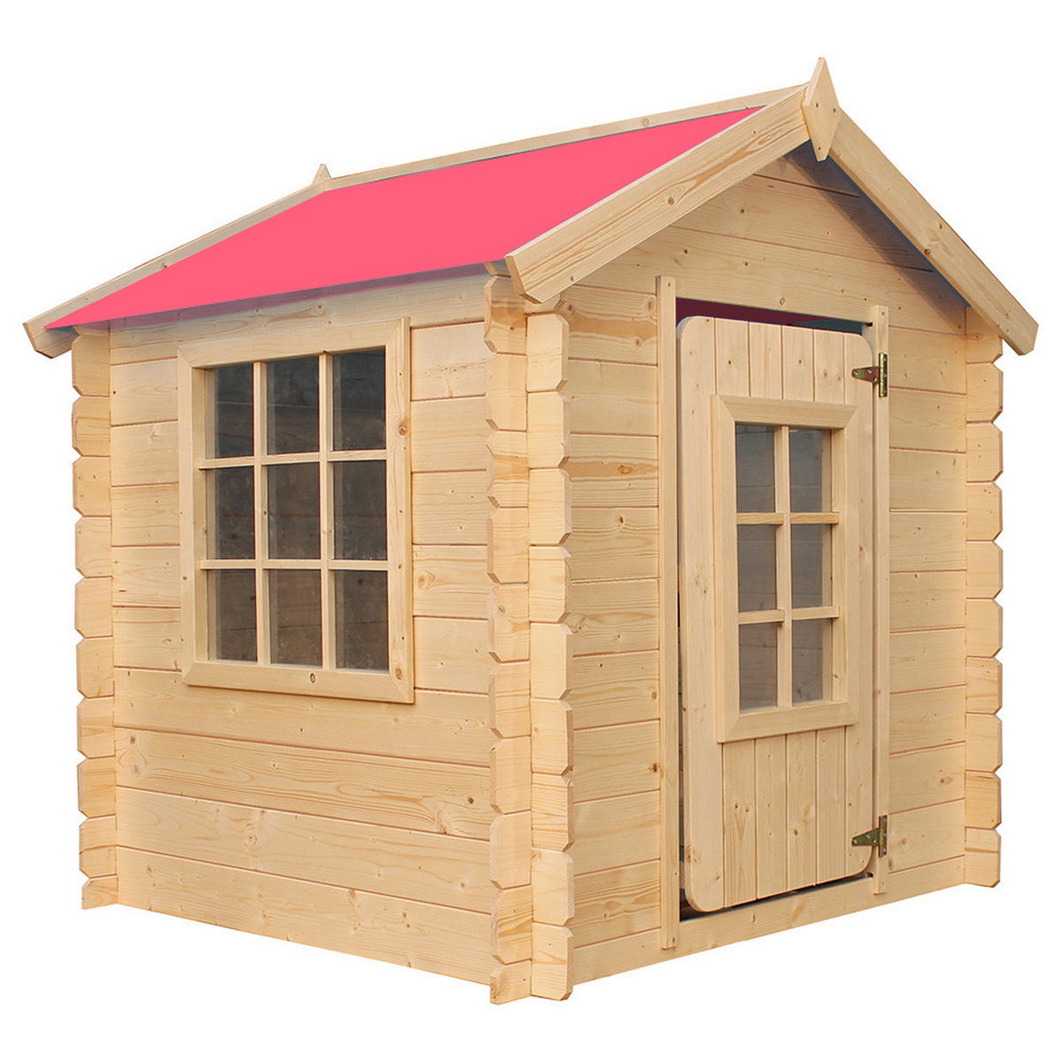 KINDERSPIELHAUS aus Holz - 111x113xH121 cm/0.9 m2 - M570R-1 - Hellrosa/Beige, Holz (114/121/111cm) - Timbela