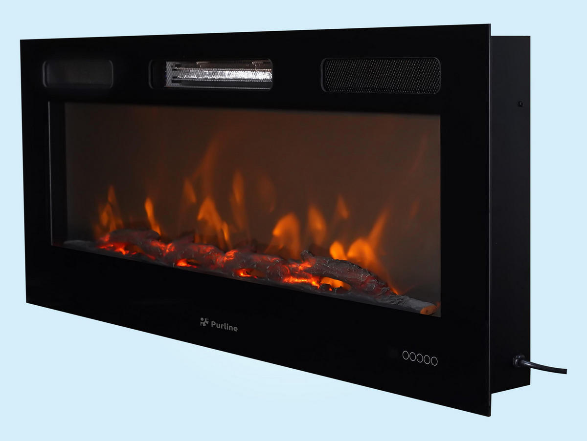 ELEKTROKAMIN Schwarz Wandmodell mit Heizung 2000 W - Schwarz, Glas (116/13/42cm) - Purline