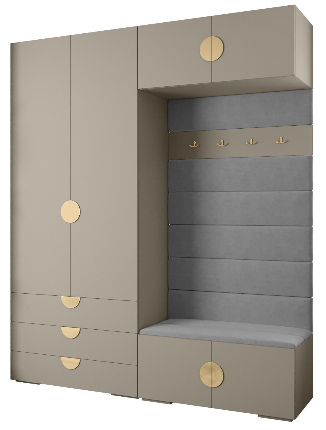 Abiks Möbel Garderoben-Set Kaschmir, Grau, Gold 200x236.7x47 cm