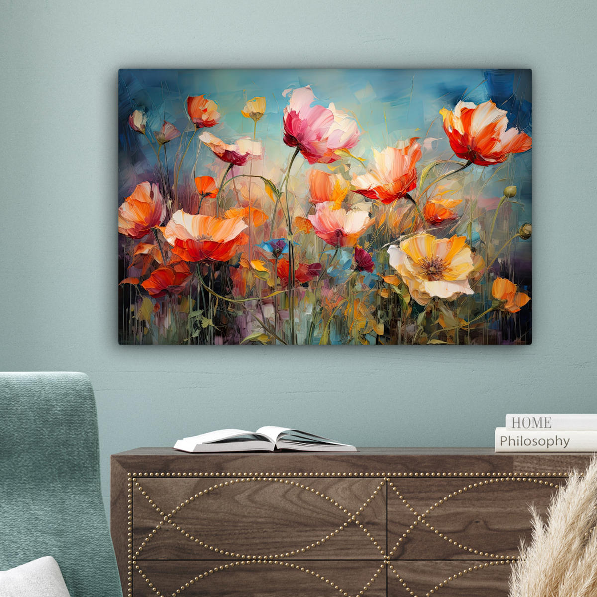 OBRAZ NA PLÁTNĚ Květiny - Akvarel - Umění - Botanické - Příroda 90x60 cm - pomerančová, textil (90/60cm) - MuchoWow