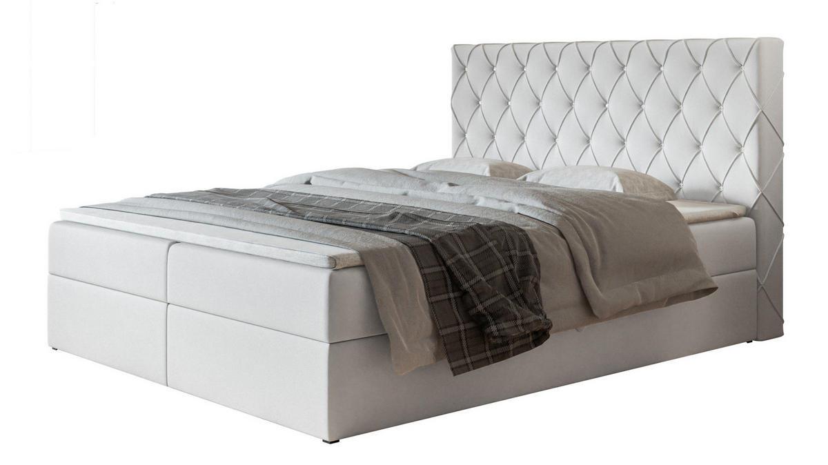 BOXBETT BOSTON mit 2 Bettkästen, 140x200, Farbe: Weiß, Kunstleder, Doppelbett mit Bonell-Matratze - Weiß, Holz/Kunststoff (140/200cm) - Alpi-Möbel