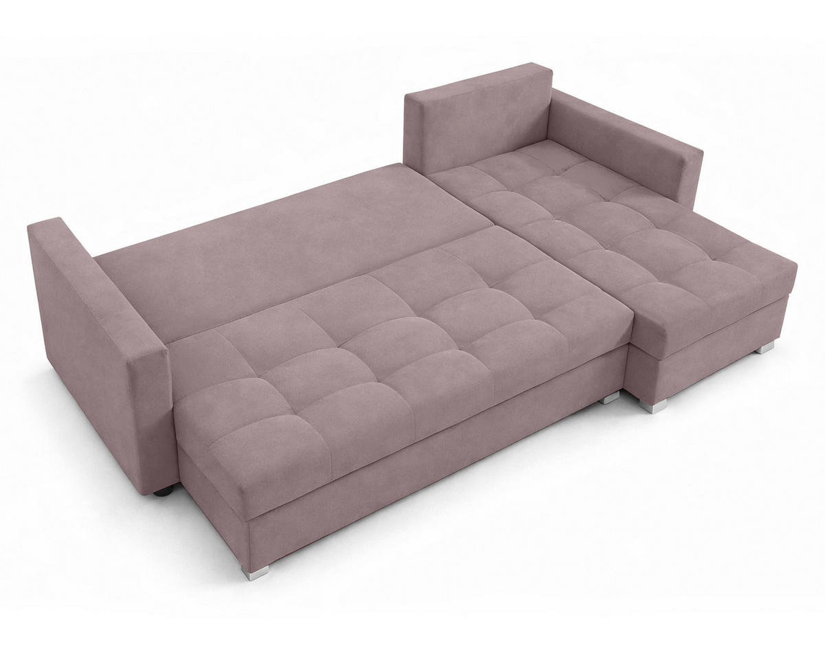 ECKSOFA Universelle L Form Elif Rosa 220/140/85 cm stilvolle mit Schlaffunktion - Silberfarben/Rosa, Kunststoff/Textil (220/140cm) - AX Living
