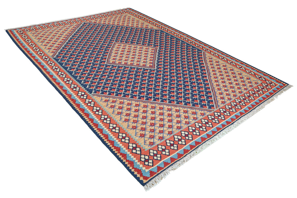 HANDWEBTEPPICH Kelim Senneh Blau 198/151 cm Schurwolle - Blau, Textil (151/198cm) - Looma