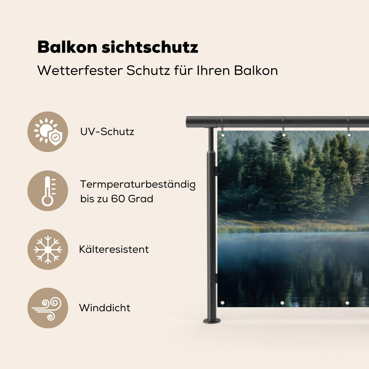 BALKON-SICHTSCHUTZ See - Nebel - Berge - Landschaft - Hellblau, Kunststoff (500/100cm) - MuchoWow