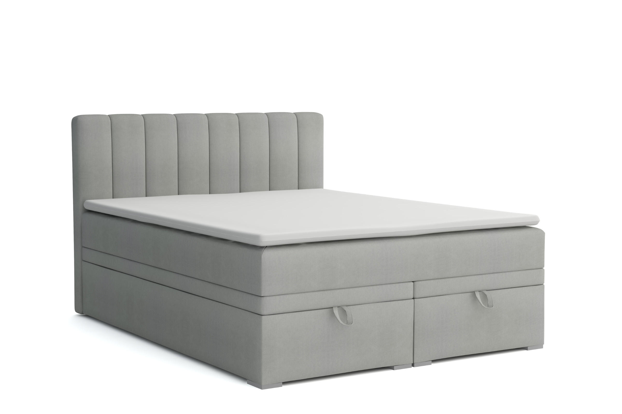 BOXBETT DAVID 140/200 Velour Hellgrau mit einer Matratze H4 - Hellgrau, Holz/Holzwerkstoff (140/200cm) - Deine Möbel 24
