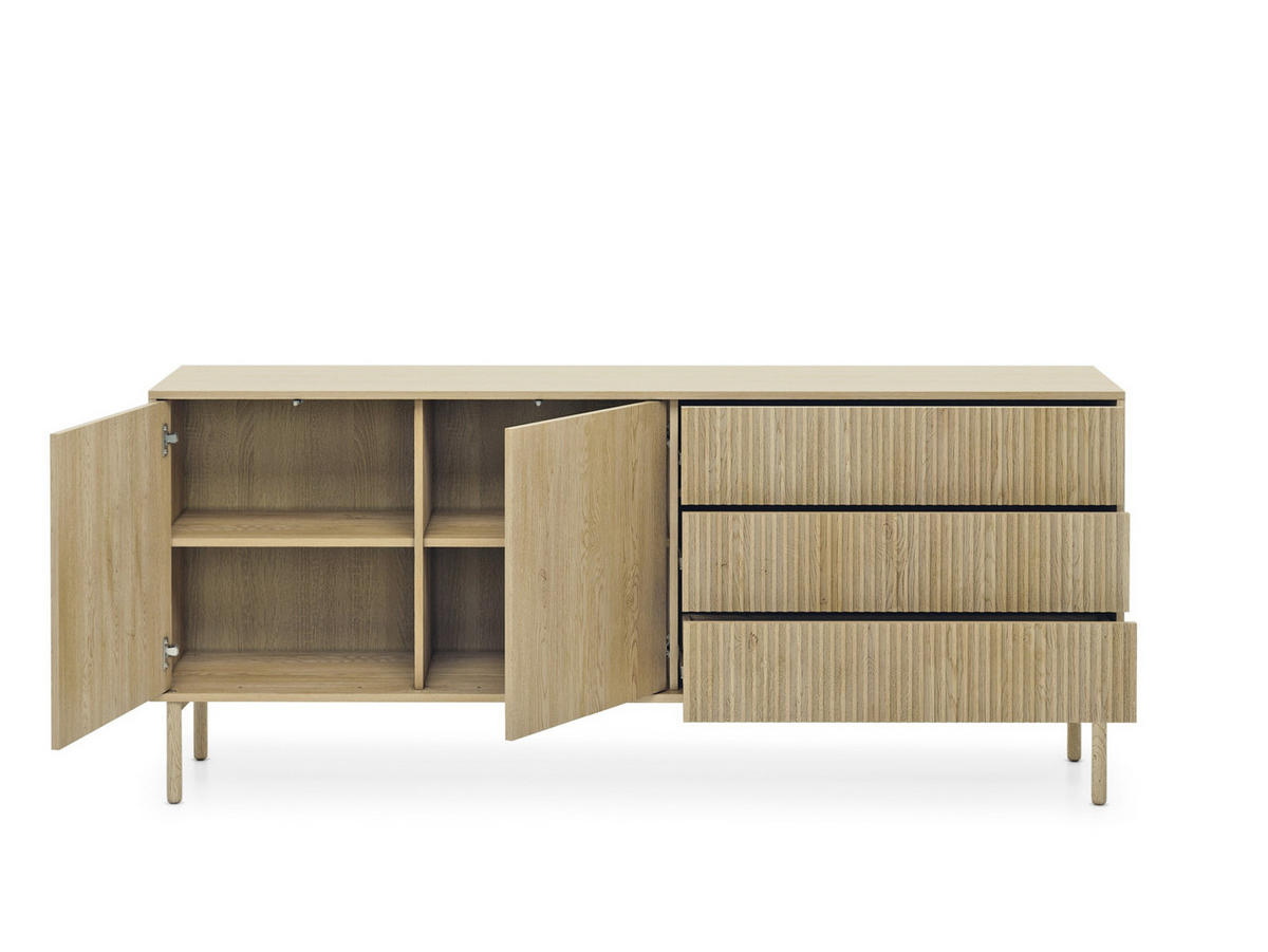 KOMMODE Aviro Eiche Cremona, Breite zweitürige Kommode mit Schubladen - Hellbraun/Eichefarben, Holzwerkstoff (187/80/40cm) - Bettso