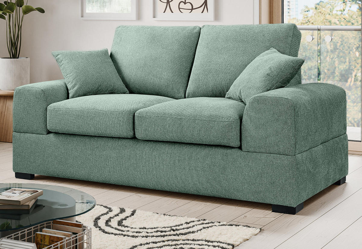 SOFA petrol Strukturstoff, Couch 2-Sitzer 182 cm mit Premium Kaltschaum - Petrol/Schwarz, Holz/Textil (182/90/93cm) - Inn.Furn