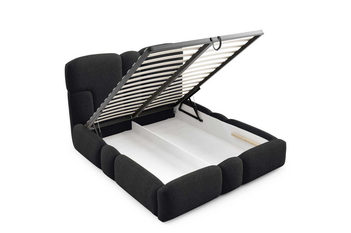 POLSTERBETT 180x200 Safron mit LED, Metall-Lattenrost, Schwarz - Schwarz, Holz/Textil (180/200cm) - Emporius