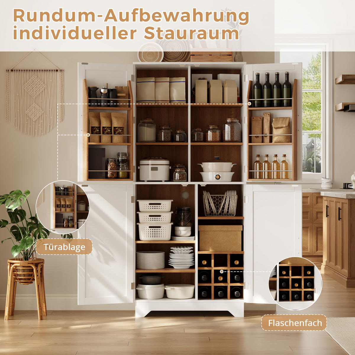 HIGHBOARD DE-38731 80/40/180 cm 4 Scheunentor-Türen und Weinregal Weiß - Weiß, Holzwerkstoff (80/180/40cm) - ComfortXL
