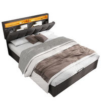 POLSTERBETT 140/200 cm mit LED-Beleuchtung, Lattenrost und Stauraum, Leinenoptik, Grau - Grau, Textil (140/200cm) - Redom