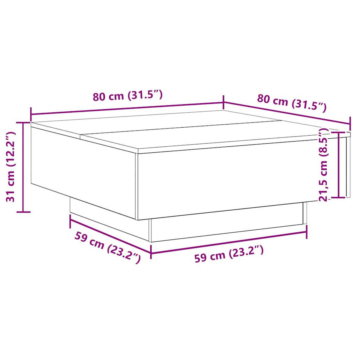 COUCHTISCH Artisan-Eiche 80/80/31 Cm - Braun, Holzwerkstoff (80/80/31cm) - vidaXL