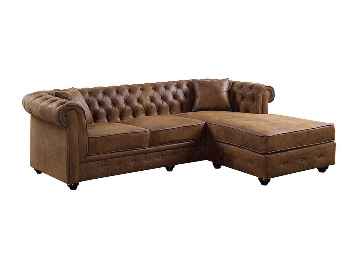 CHESTERFIELD Ecksofa - Microfaser Vintage Look - Braun - TOLEDO - Braun, Textil (163/228cm) - Vente-Unique