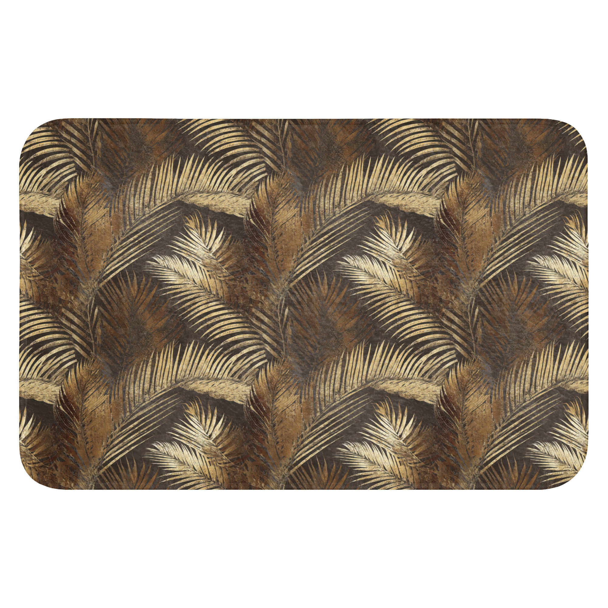 TEPIH ZA KUPAONICU Palmino lišće 60x40 cm - tamno smeđa/zlatne boje, tekstil/plastika (60/40cm) - OnlyWow