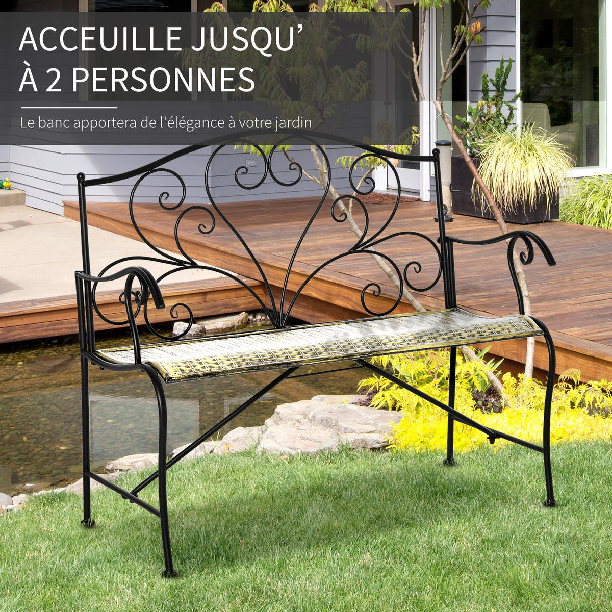 GARTENBANK DE-17755 Schwarz/Gold - Schwarz, Metall (100/88/50cm) - ComfortXL