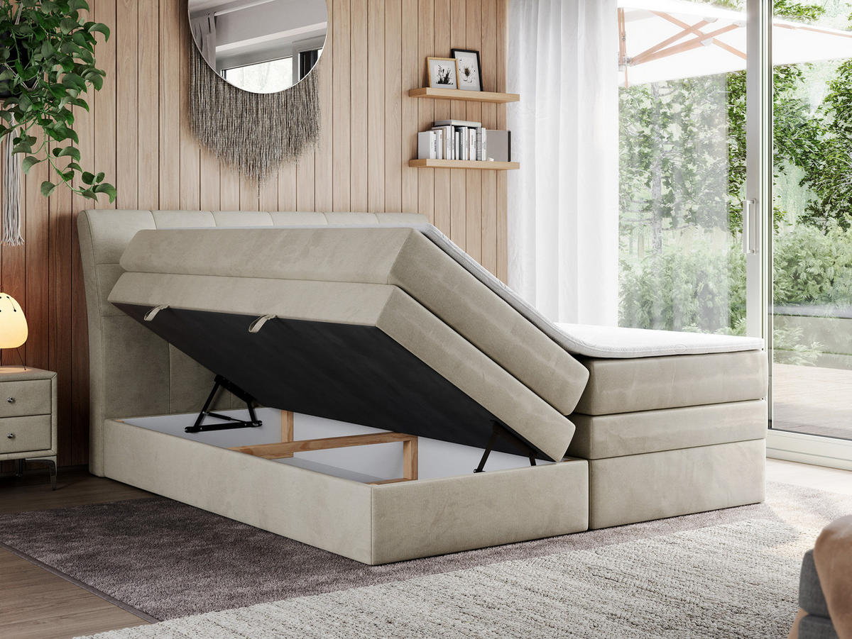 BOXSPRINGBETT GOLD-10 KING 180/200 Beige Velvet - H4 - Beige, Holz/Textil (180/200cm) - MKS