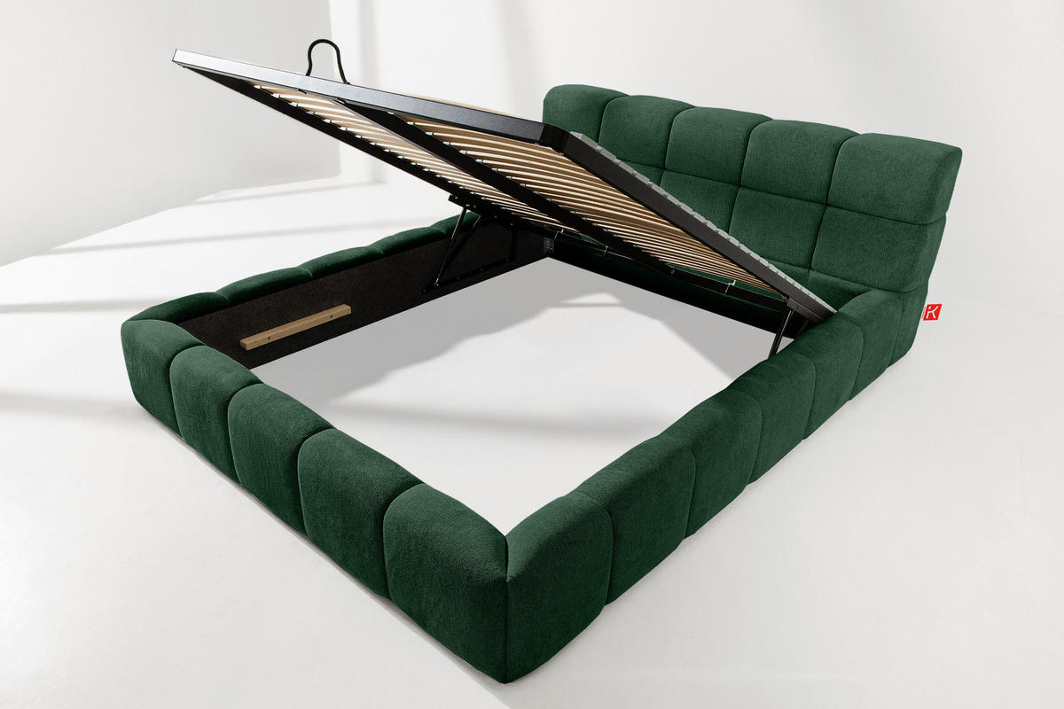 POLSTERBETT AERI 140/160/180/200 mit Rahmen und Bettkasten, dunkelgrün - Dunkelgrün, Holz/Holzwerkstoff (160/200cm) - KONSIMO®