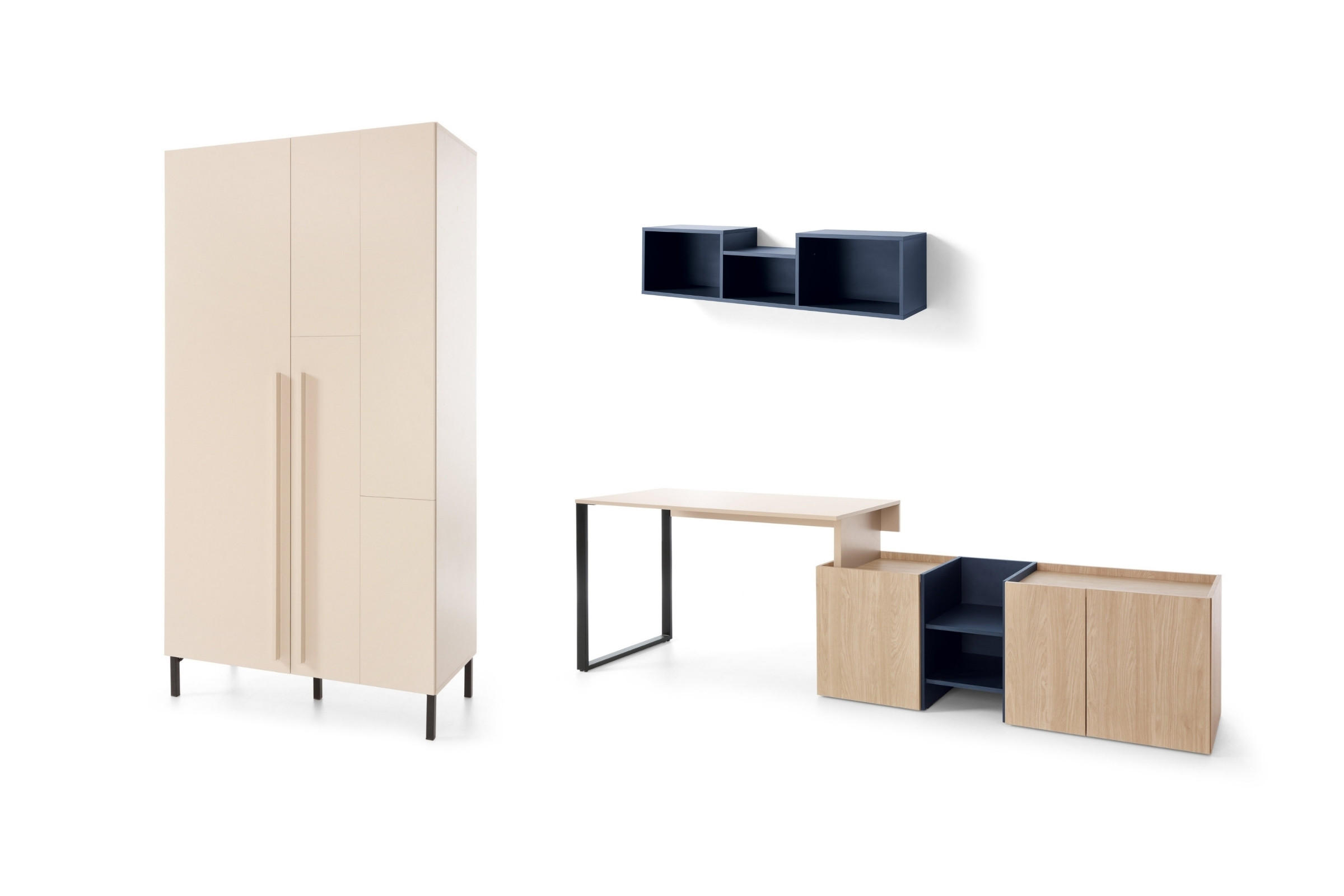 JUGENDZIMMER-SET SORENTO C 3-teilig in Sandbeige/Geölte Eiche/Royalblau - Eichefarben/Beige, Holzwerkstoff (349/195/135cm) - Deine Möbel 24