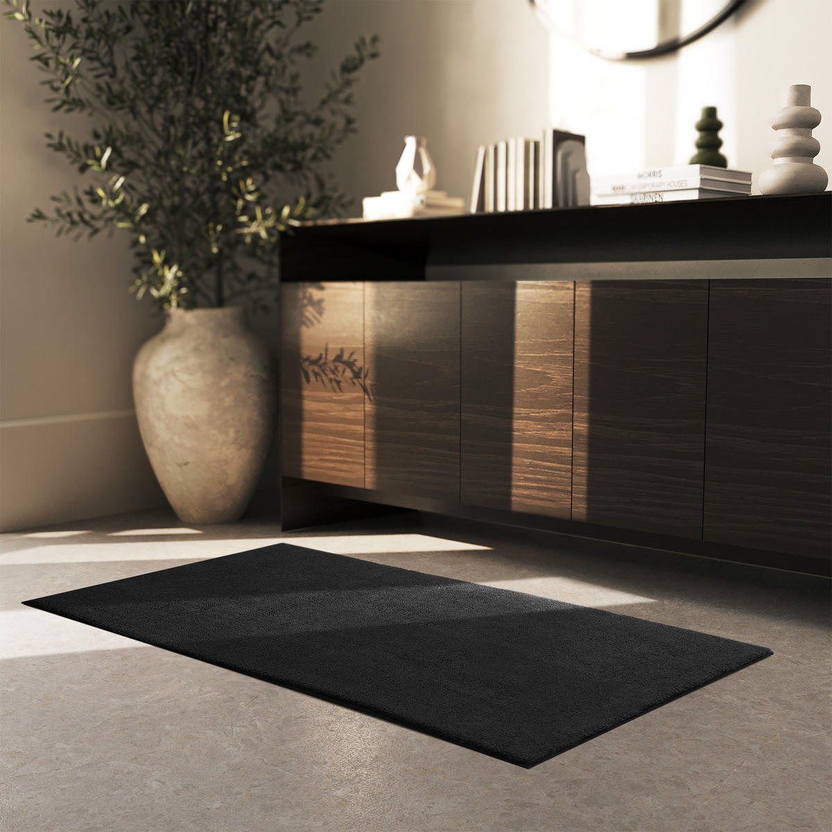 KURZFLORTEPPICH Soft Zone,rutschfeste Unterseite,schwarz - Schwarz, Kunststoff (150/80cm) - tectake