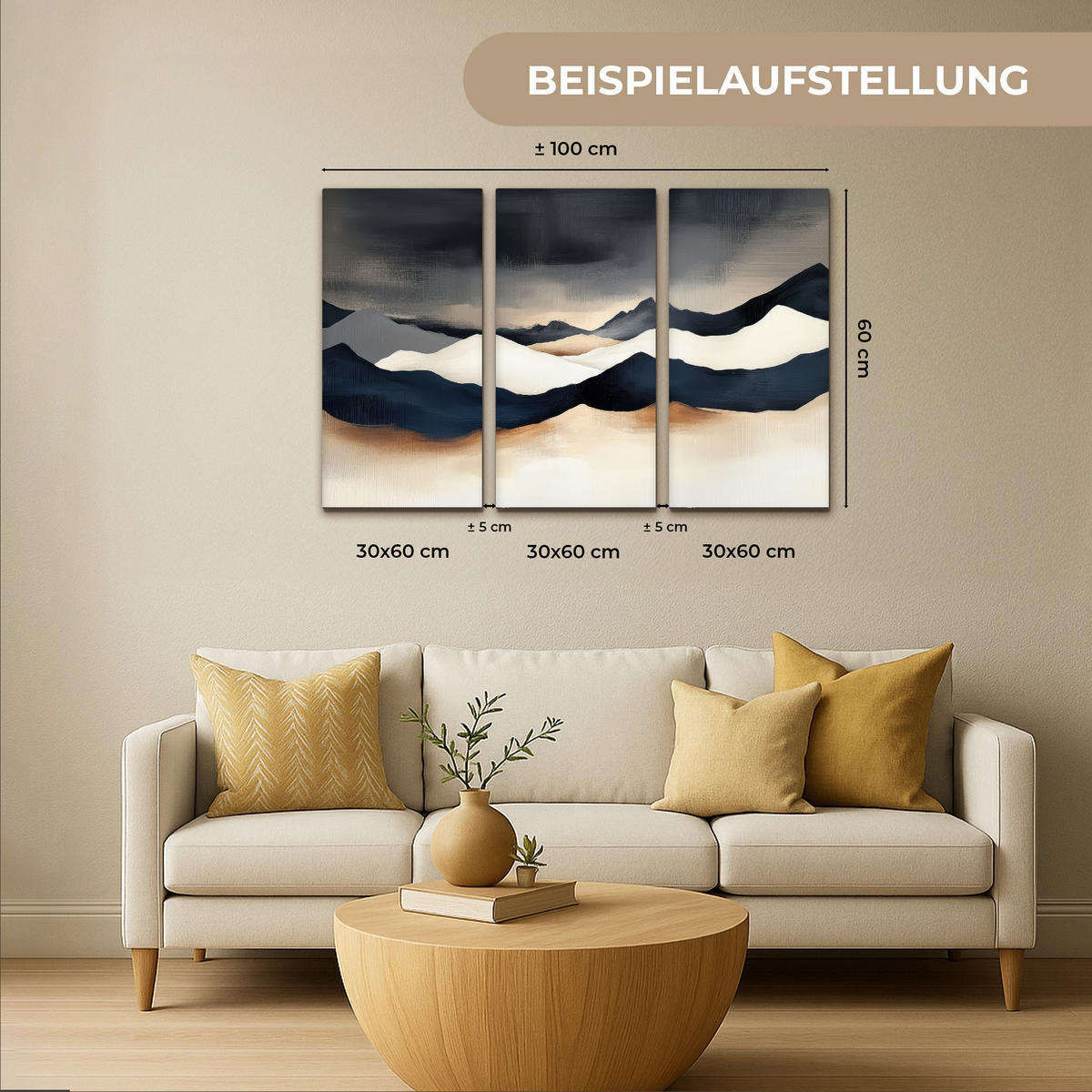 LEINWANDBILD 3er Set Landschaft - Abstrakt - Modern 90x60 cm - Dunkelblau, Textil (90/60cm) - MuchoWow