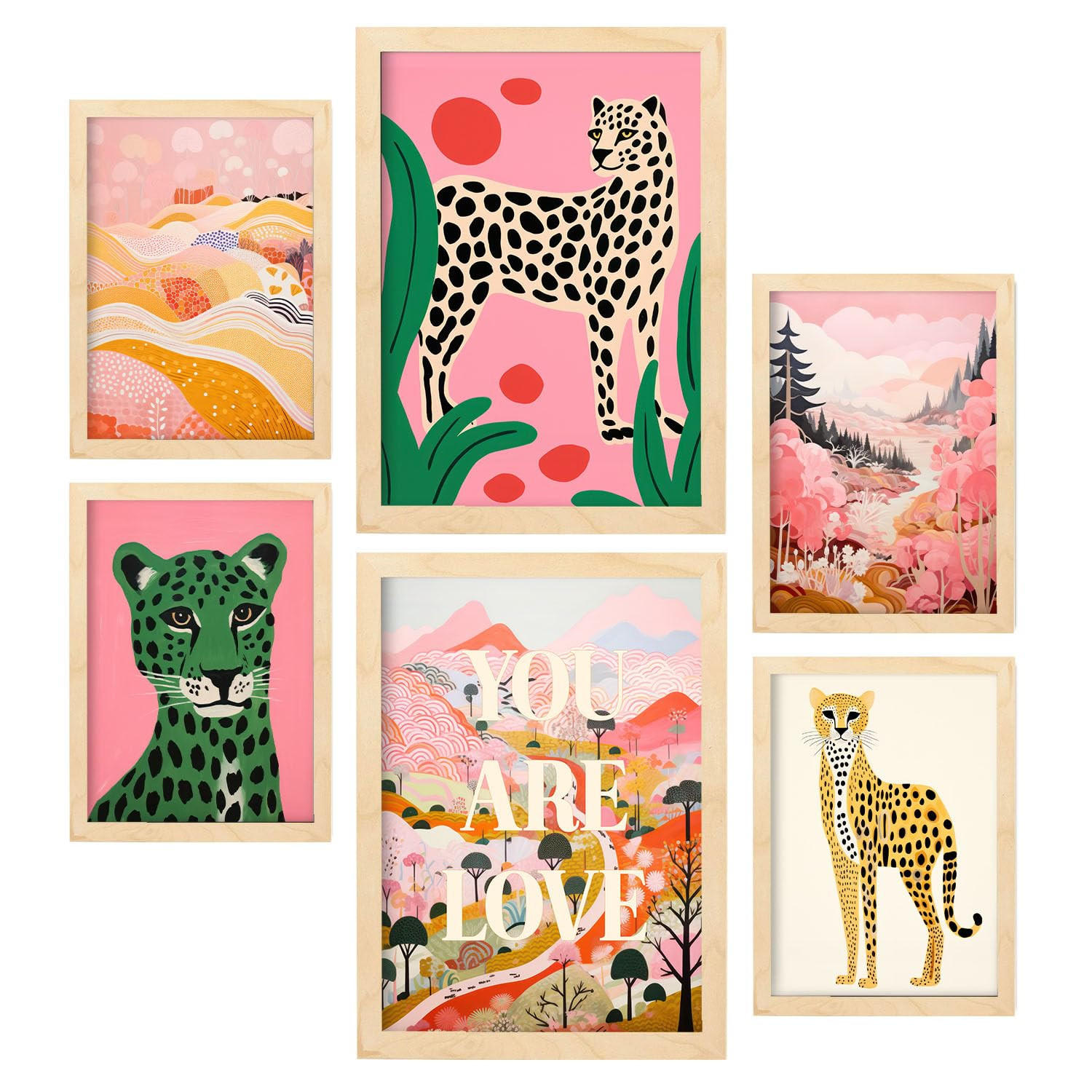 POSTER Set Mit 6 Machende Rosen A3 & A4 Rahmen Aus Hellem Holz - Beige, Papier (29/3cm) - Nacnic